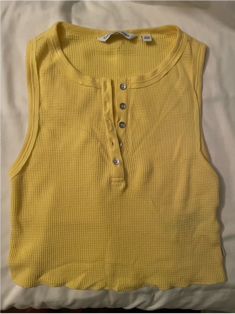 Calvin Klein Jeans Ribbed Henley Tank Top - Yellow